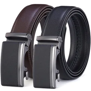 Ceinture à Boucle Automatique pour Hommes Cuir de Vachette Véritable Business Décontracté Texture Gauffrée Ceinture de Mode Réglable