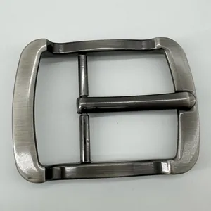 Top view of 4cm gunmetal pin buckle belt head with brushed metal finish in rectangular design