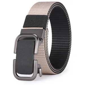 Cinturón táctico de nailon para hombre con hebilla metálica gris oscuro en caqui