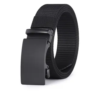 Tactical black nylon belt for men with matte black metal automatic buckle for casual wear