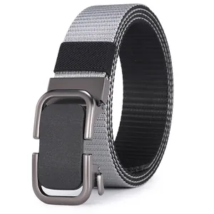 Cinturón de nailon tejido bicolor para hombre con hebilla automática de aleación de zinc