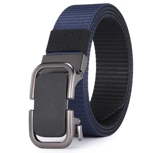 Cinturón de nailon trenzado azul marino para hombre con hebilla automática gris mate