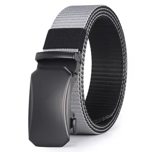 Men's outdoor nylon woven tactical belt with matte black alloy automatic buckle