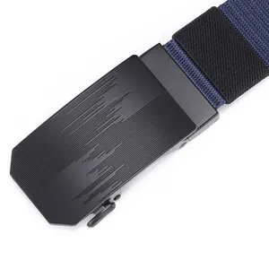 Detail view of tactical canvas belt showing matte buckle texture and nylon weave