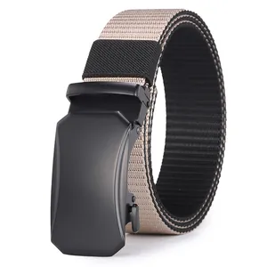 Tactical nylon braided belt with matte black automatic buckle in khaki color for outdoor