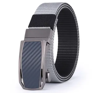 Men's nylon tactical belt with dual-tone grey weaving and automatic carbon fiber buckle