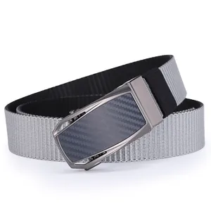 Detail of grey and black nylon strap with carbon fiber pattern automatic metal buckle