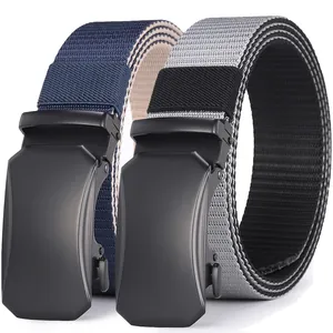 Men Nylon Woven Belt With Automatic Alloy Buckle Outdoor Casual Tactical Breathable Adjustable No Hole Waist Belt