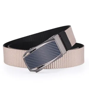 Mens dual-color nylon canvas belt with carbon fiber pattern automatic buckle for casual wear