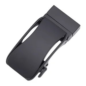 Close-up of matte black alloy automatic buckle with sleek rotating mechanism for belts