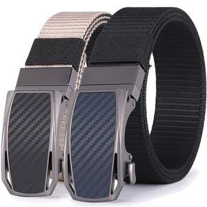 Men's Canvas Nylon Woven Belt With Automatic Alloy Buckle Carbon Fiber Texture Business Casual Outdoor Adjustable Waist Belt
