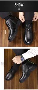 Détail de bottes en cuir pour hommes avec texture litchi et semelle en caoutchouc