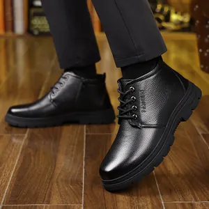 Bottes de neige en cuir pour homme avec fermeture éclair latérale et semelle épaisse