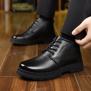 Bottines chukka homme en cuir noir avec semelle épaisse antidérapante et doublure chaude