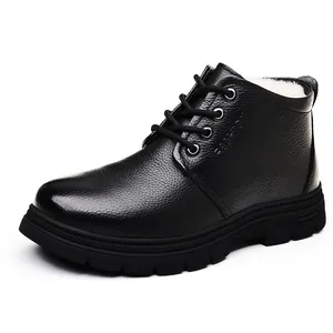Bottes d'hiver en cuir pour hommes avec doublure chaude et semelle antidérapante