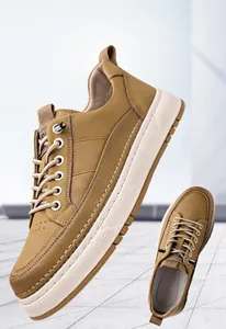 Détails de chaussures décontractées en cuir marron pour hommes avec semelle antidérapante