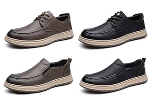 Detail view of men's slip-on and lace-up loafers with premium pebble-grain leather texture