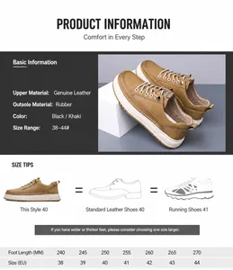 Tableau des tailles détaillé pour chaussures en cuir homme avec mesures de pied
