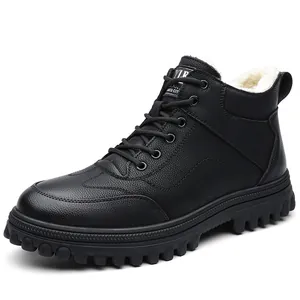 Heren winterschoenen van zwart leer met dikke wollen voering en antislipzolen