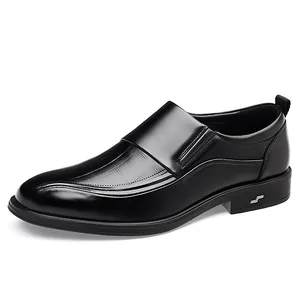 Chaussures business en cuir noir pour hommes avec semelle compensée antidérapante