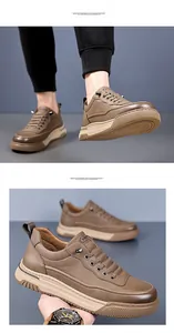 Κοντινό πλάνο καφέ δερμάτινα casual loafers με ανάγλυφη υφή και χοντρή σόλα από καουτσούκ