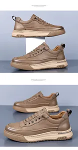 Λεπτομέρεια καφέ δερμάτινο casual παπούτσι με λογότυπο Gopa και χοντρή σόλα