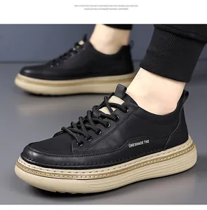 Detail of men's casual leather sneaker showing textured upper and thick EVA foam sole