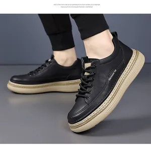 Side view of men's casual leather shoes featuring a thick EVA anti-slip khaki sole