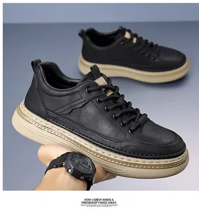 Detail of black pebbled leather skate shoe with beige soft sole and durable stitching