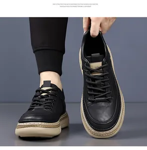 Detail of lightweight EVA foam sole and textured leather upper on men's casual shoe