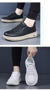Detaillierte Nahaufnahme schwarzer und weißer Slip-On-Sneaker mit rutschfester Gummisohle