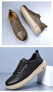 Detail von Herren-Leder-Sneakern mit dicken Anti-Rutsch-Sohlen und strukturierter Oberfläche