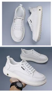 Detailansicht der weißen Herren-Plateau-Sneaker aus Leder mit rutschfester Gummisohle