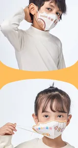 Detail of 3D KN95 cartoon kids face masks with giraffe and bear prints and soft ear loops