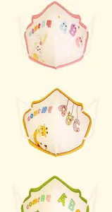 Detail of 3D KN95 kids masks with cute cartoon animals and colorful piping accents