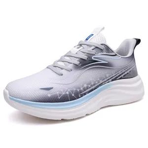 Sneaker da corsa da uomo in mesh traspirante bianco-grigio con accenti blu chiaro