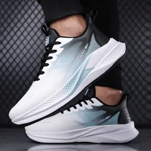Scarpe da corsa uomo traspiranti sfumate bianco e nero con suola spessa ammortizzata