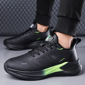 Sneaker casual da uomo in pelle impermeabile nero e verde con suola ammortizzata