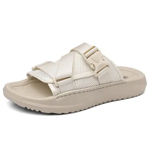 Herren Mesh-Pantoletten in Beige mit verstellbaren Riemen und dicker, weicher Sohle