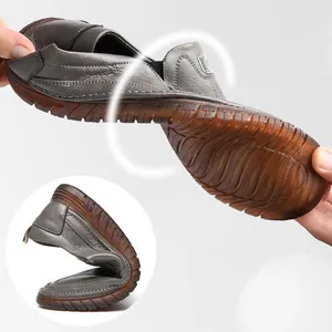 Casual herenschoenen van leer met flexibele antislipzool en donkergrijze bovenzijde