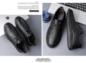 Detailaufnahme schwarzer, atmungsaktiver Business-Freizeitschuhe aus Leder mit Schnürung