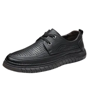 Atmungsaktive schwarze Herren-Leder-Business-Casual-Schuhe mit Gummisohle