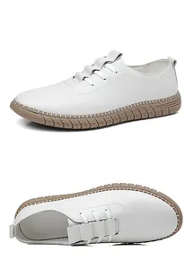 Detail of white leather slip-on shoe showing contrast stitching and textured rubber sole