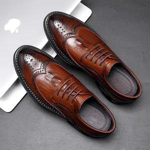Chaussures Brogue pour Hommes en Croûte de Cuir Vintage Britannique Sculpture Texture Crocodile Affaires Formel Lacets Chaussures Oxford Chaussures de Mariage