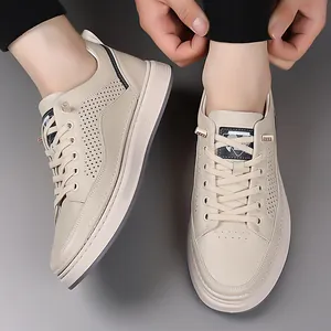 Men's breathable off-white sneakers with perforated side panels and thick rubber soles