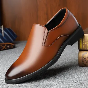 Men Business Formal Leather Shoes Slip On Loafers Second Layer Cowhide Breathable Non Slip Burnished Toe Wedding Office Shoes