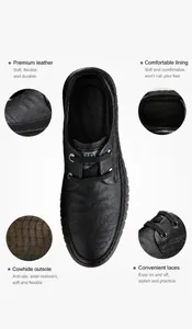 Vue détaillée de la chaussure en cuir pour homme avec semelle en caoutchouc antidérapante