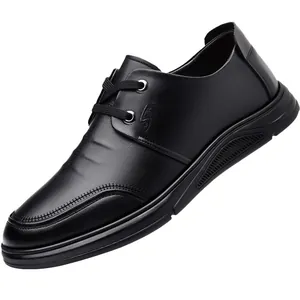 Classic black leather men's business shoes with non-slip sole and 6cm height increase