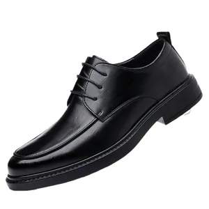 Classic black leather Derby shoes with thick soles and fine stitching for business attire