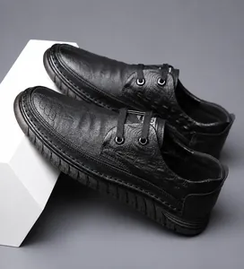 Détails de chaussures décontractées en cuir noir pour hommes avec motif crocodile